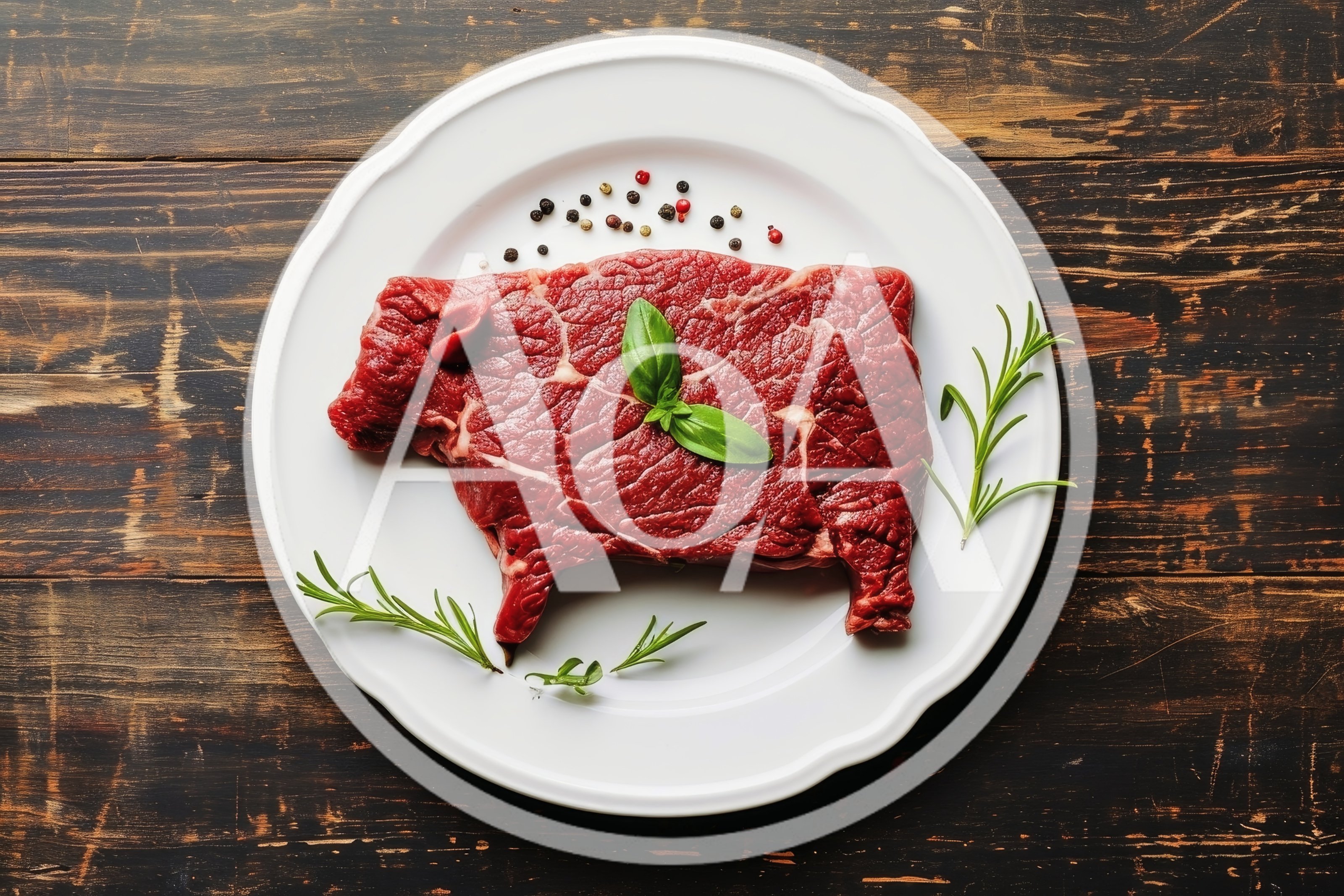 Raw Beef Steak Shaped Like A Cow On A Plate