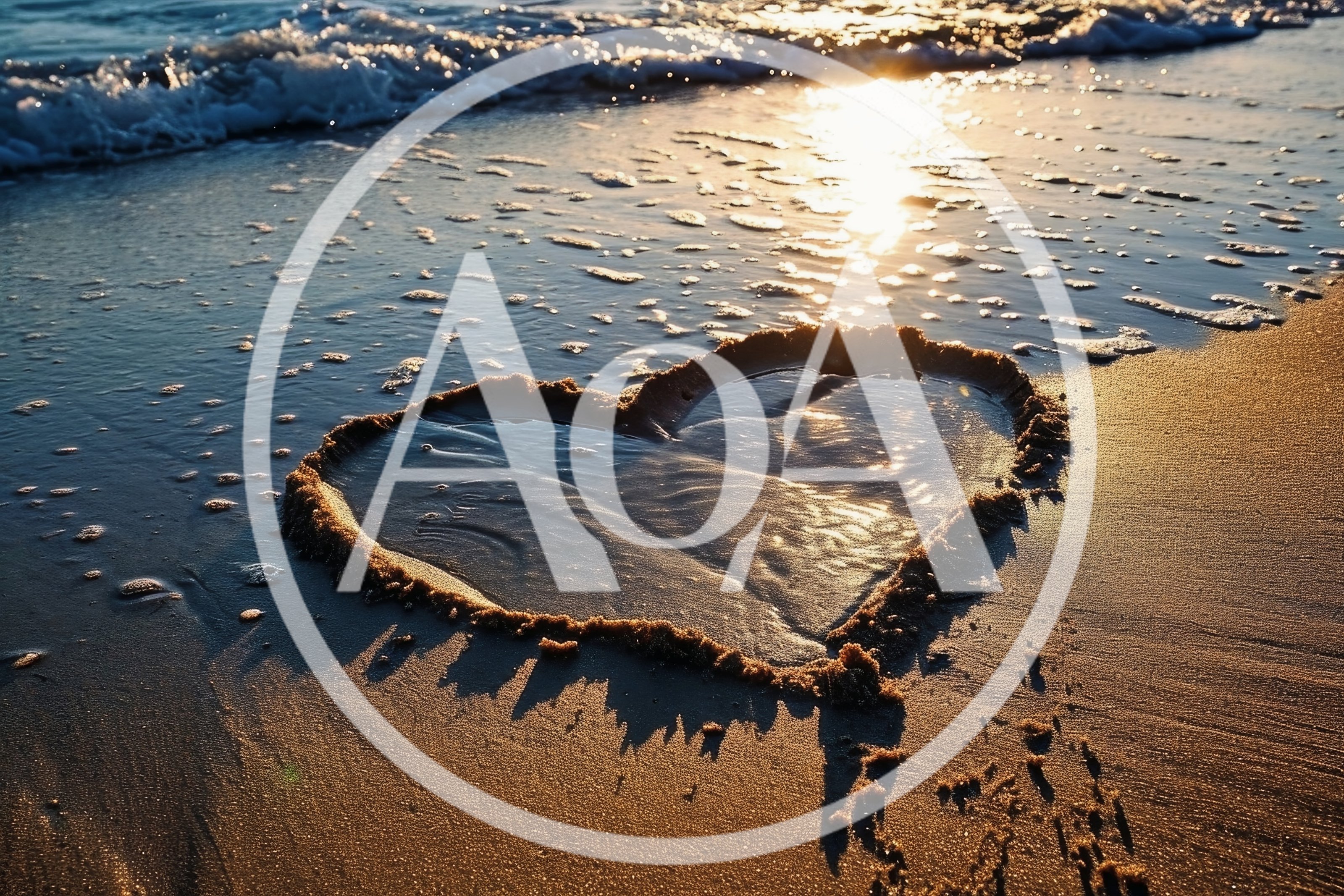Heart Shape Drawn In Wet Sand On Beach