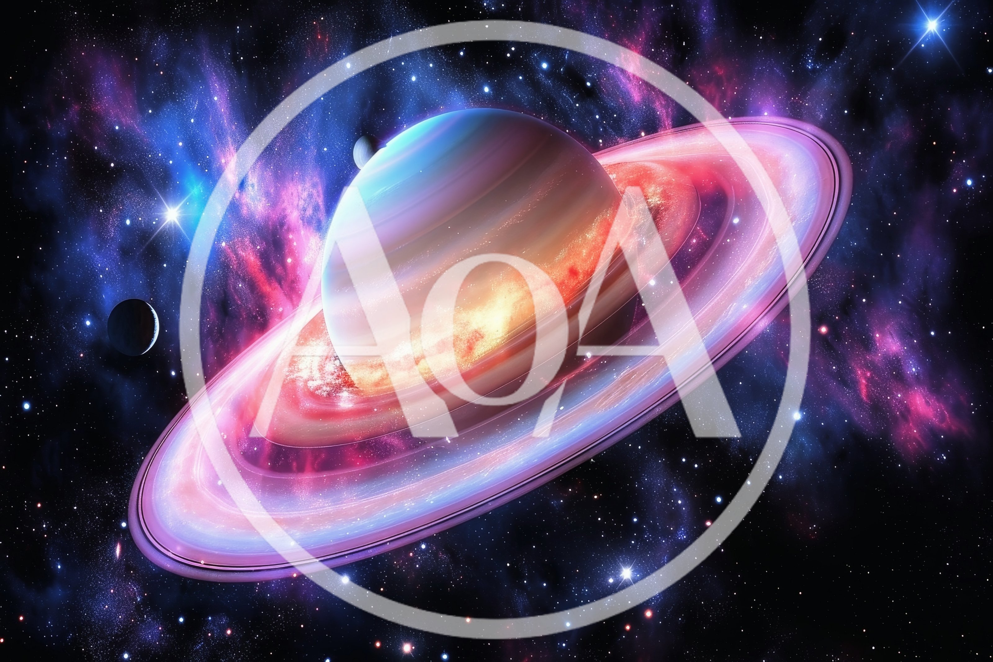 Saturn Like Planet With Glowing Rings In Deep Space