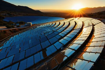 Concentrated Solar Power Plant At Sunset