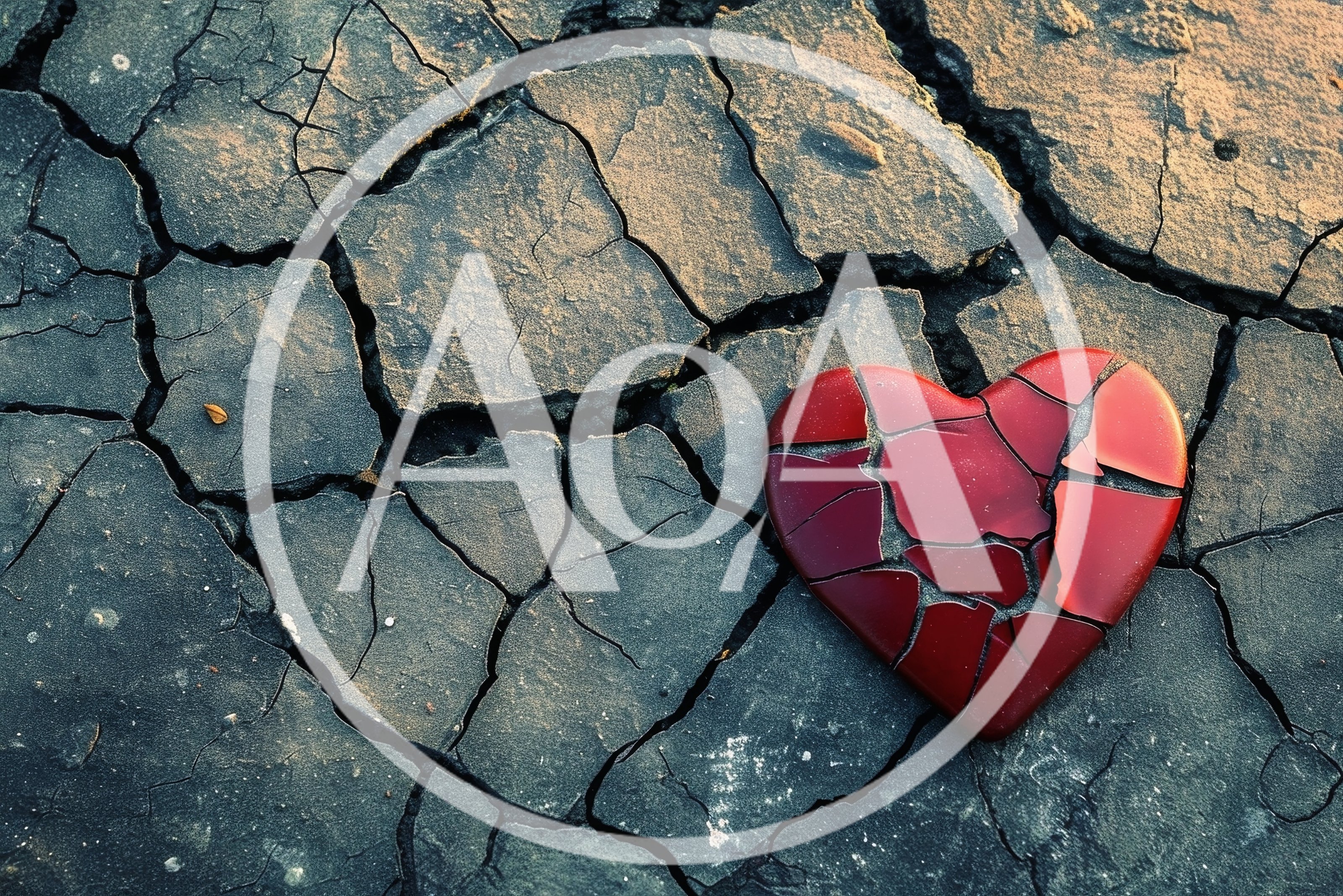 Broken Red Heart Symbol On Cracked Dry Earth