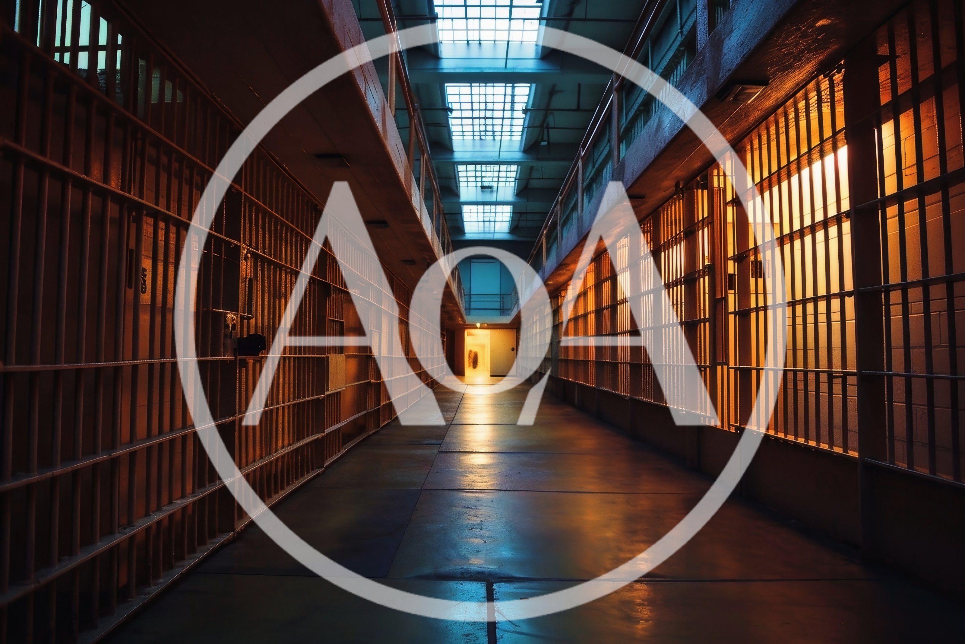 Empty Prison Cell Block Corridor With Metal Bars