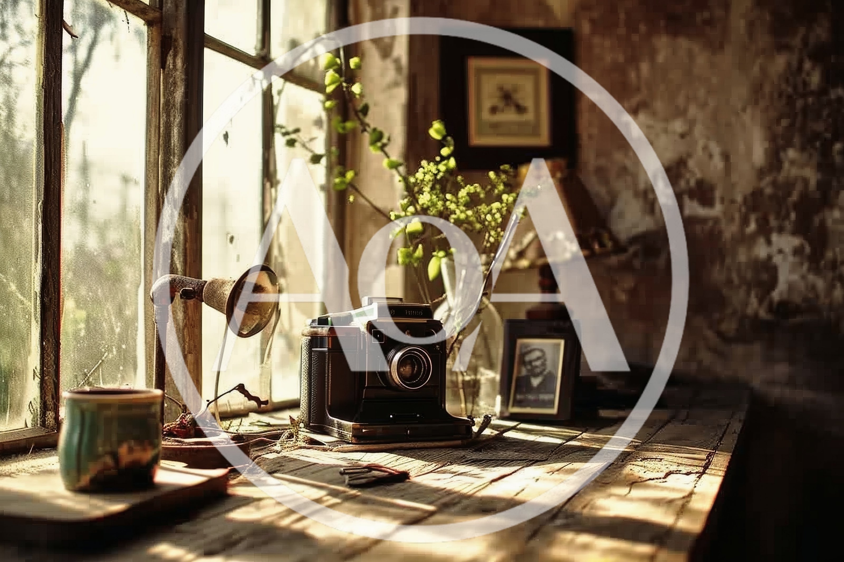 Vintage Camera And Decor On A Rustic Wooden Table
