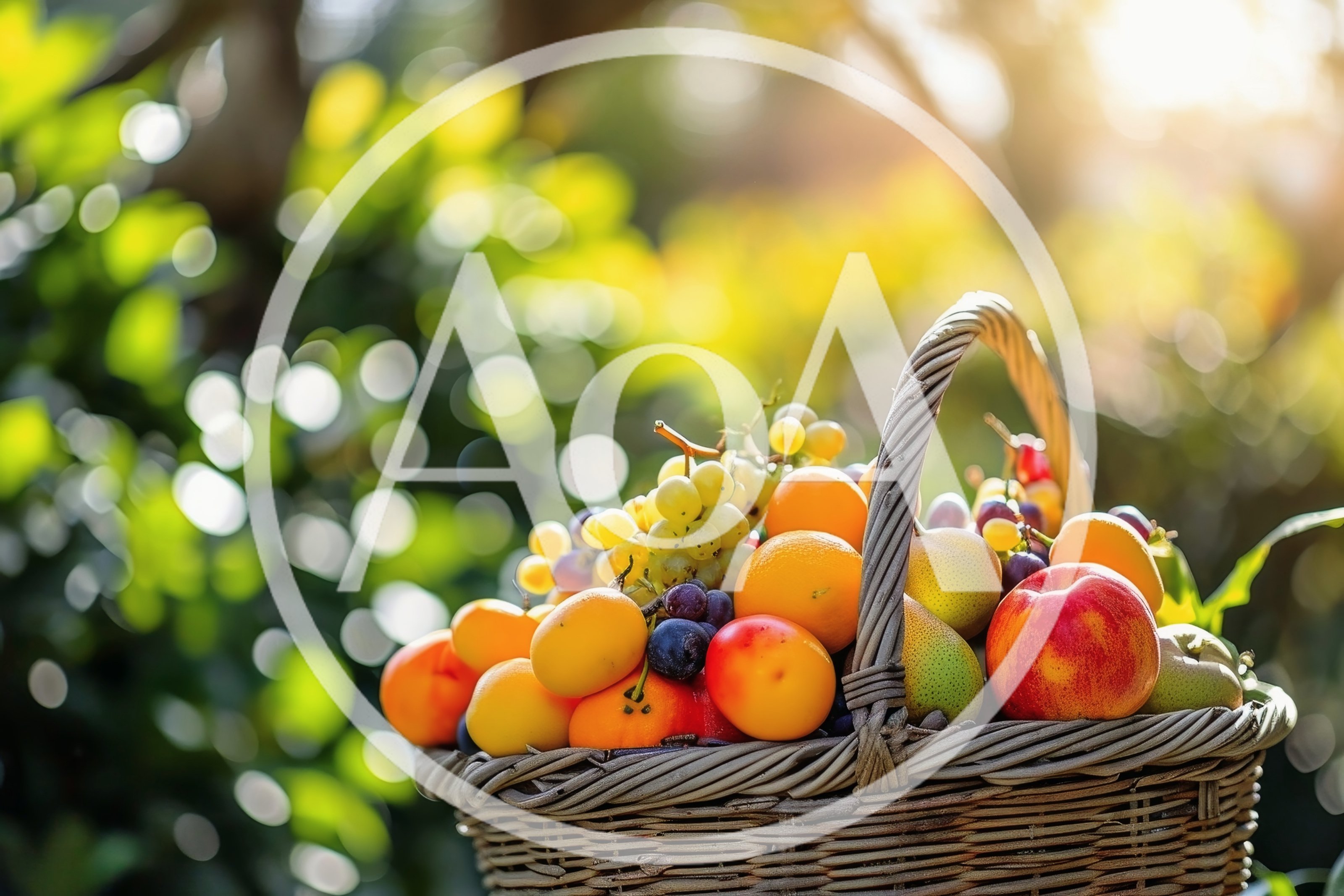 Wicker Basket Filled With Fresh Assorted Fruits