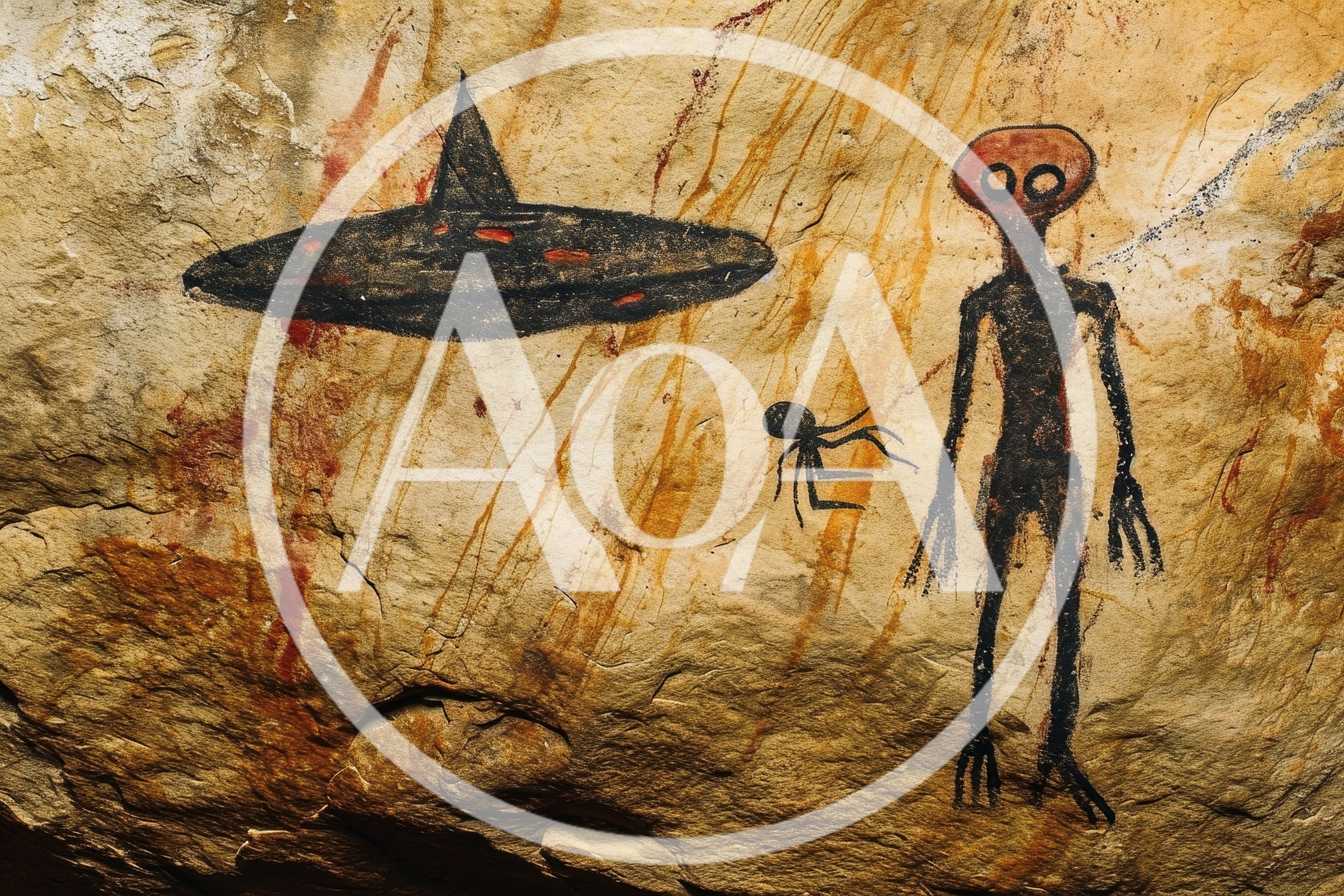 Ancient Cave Painting Depicting Alien Figure and UFO