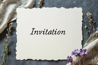 Invitation Card With Dried Flowers On Dark Background