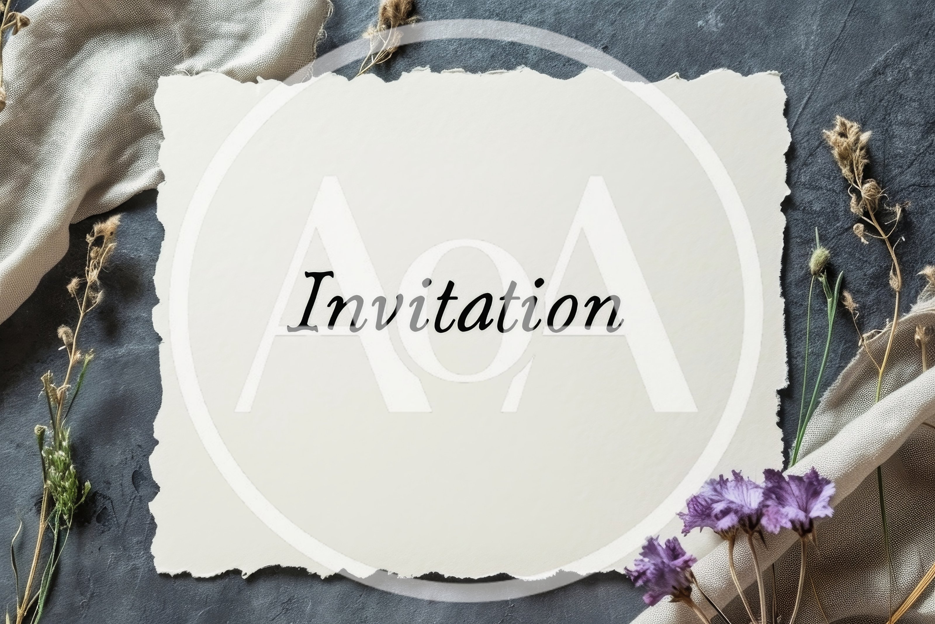 Invitation Card With Dried Flowers On Dark Background
