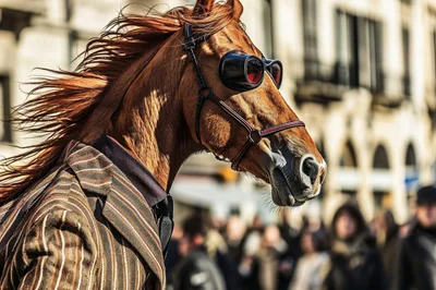 Anthropomorphic Horse Wearing A Suit And Goggles