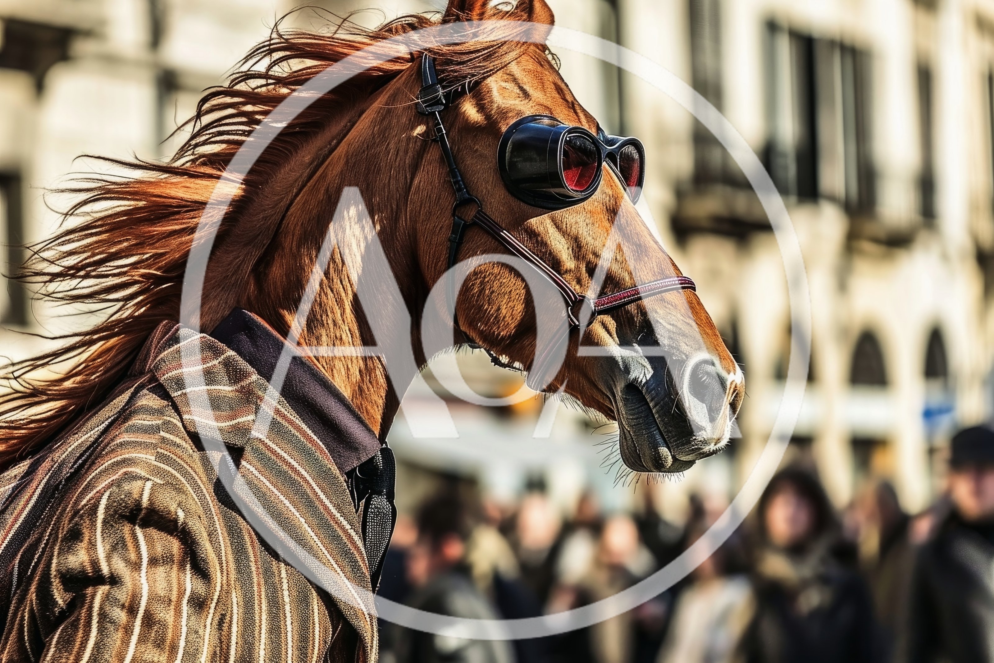 Anthropomorphic Horse Wearing A Suit And Goggles