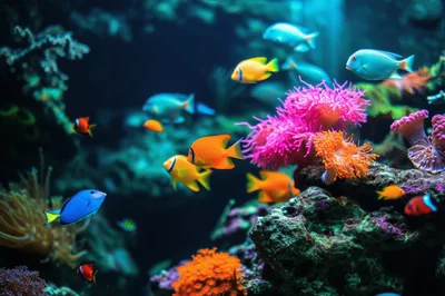 Vibrant Tropical Fish Swimming Among Colorful Coral Reef