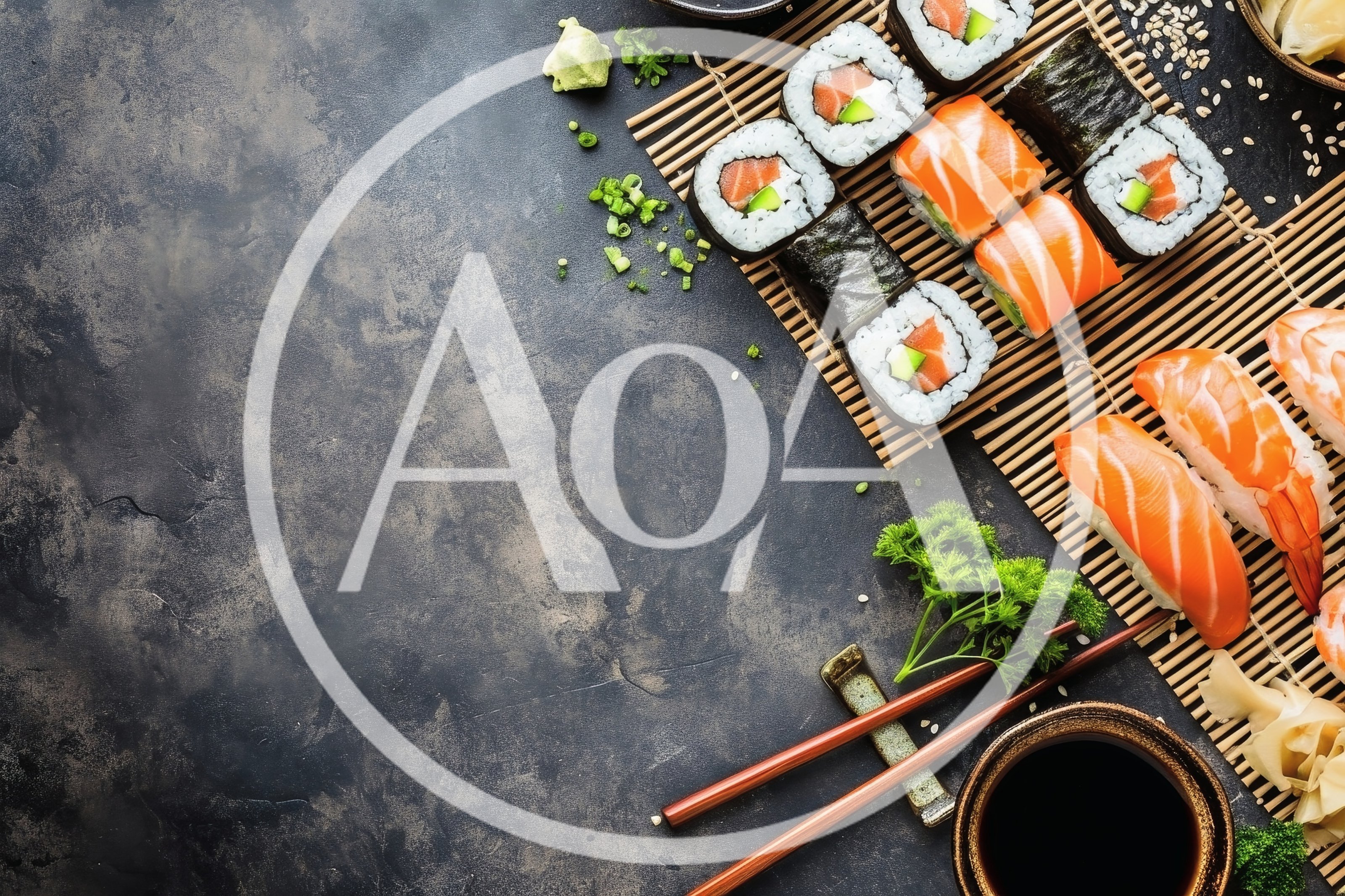 Top View Of Fresh Sushi Rolls And Nigiri