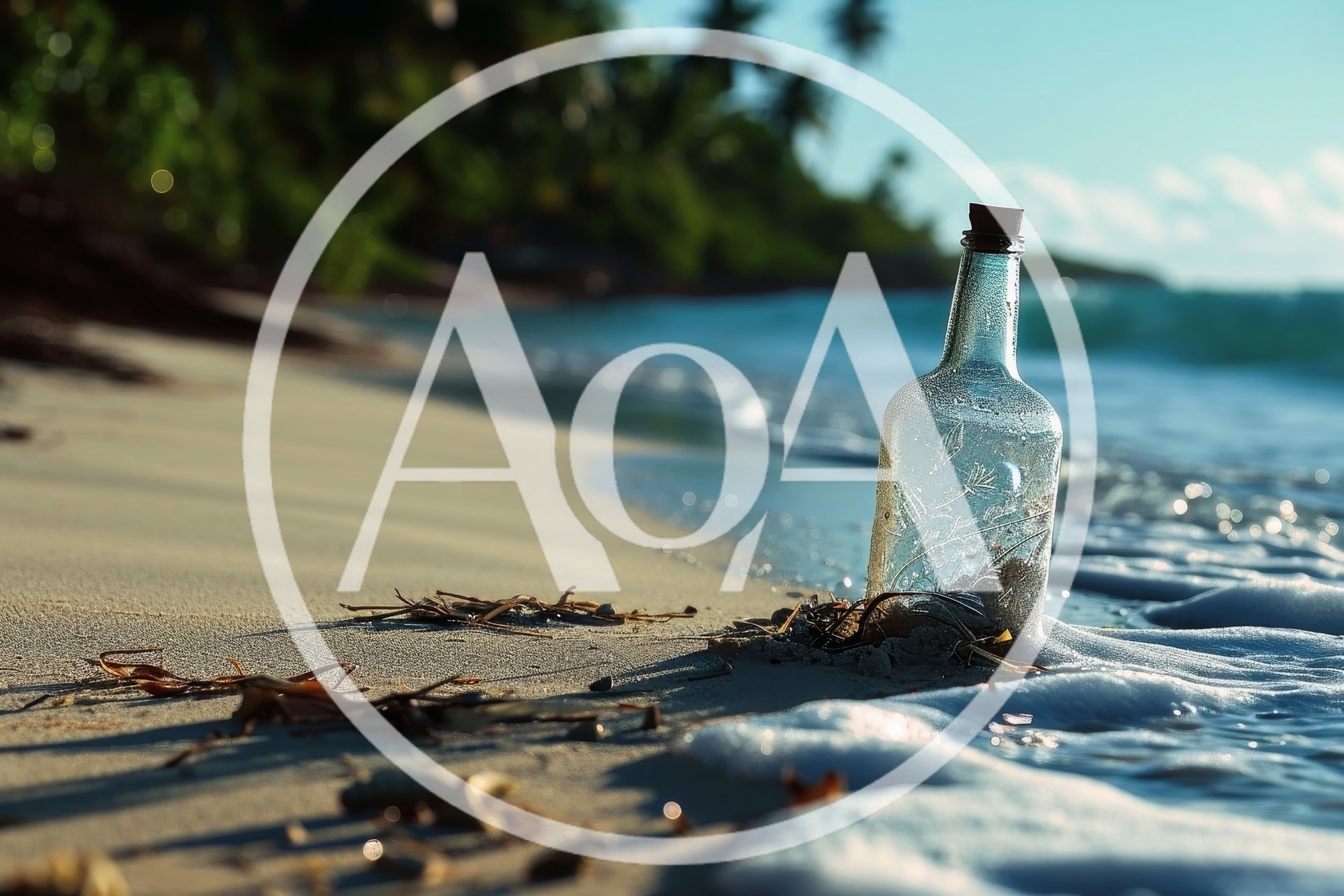 Glass Message Bottle Washed Ashore On Tropical Beach