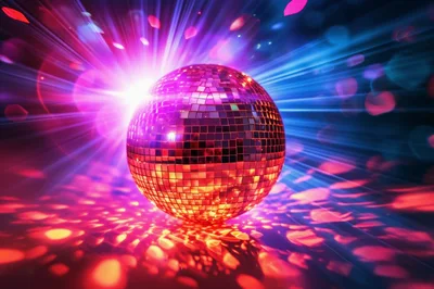 Glowing Disco Ball With Vibrant Light Flares