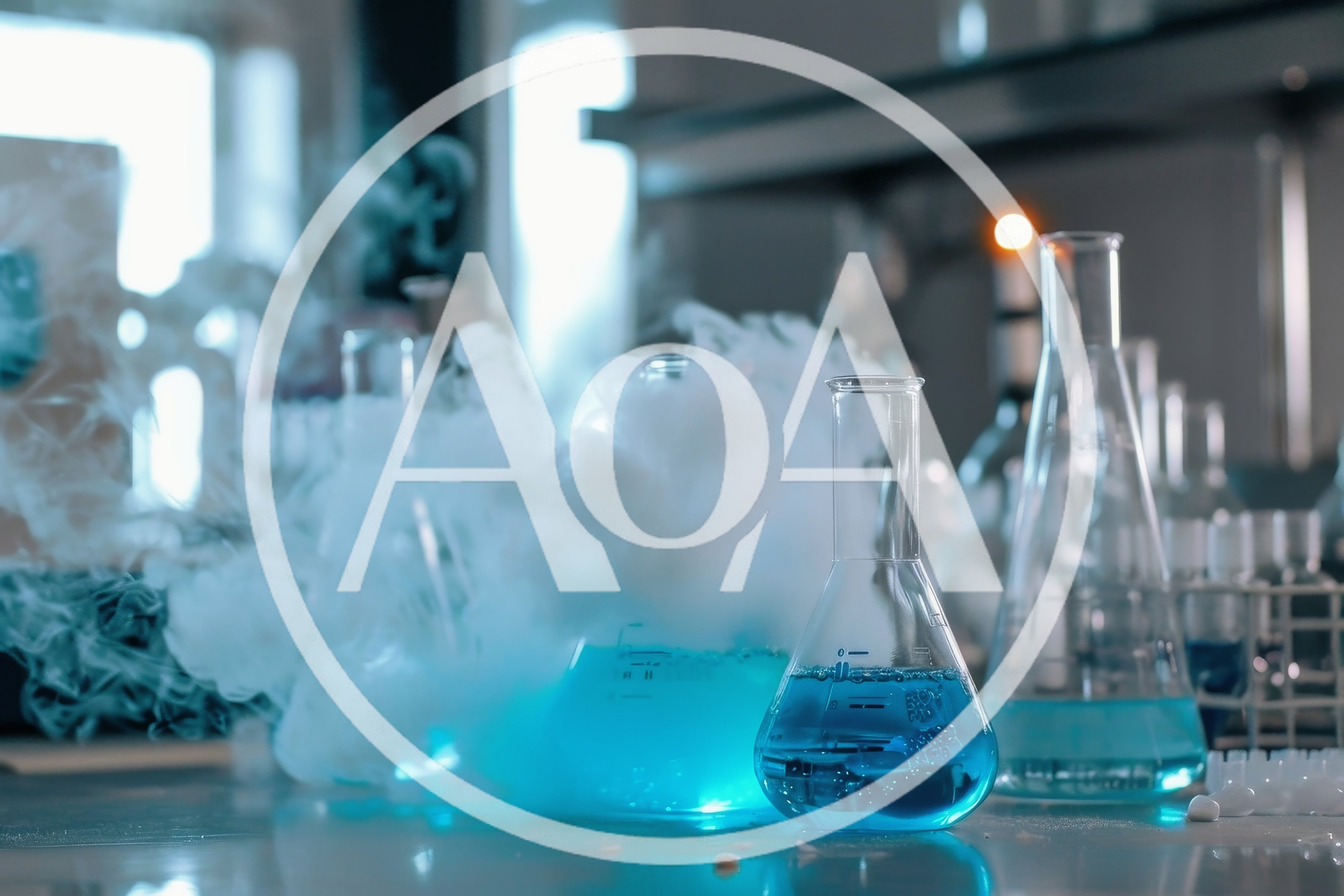 Laboratory Glassware With Bubbling Blue Chemical Reaction