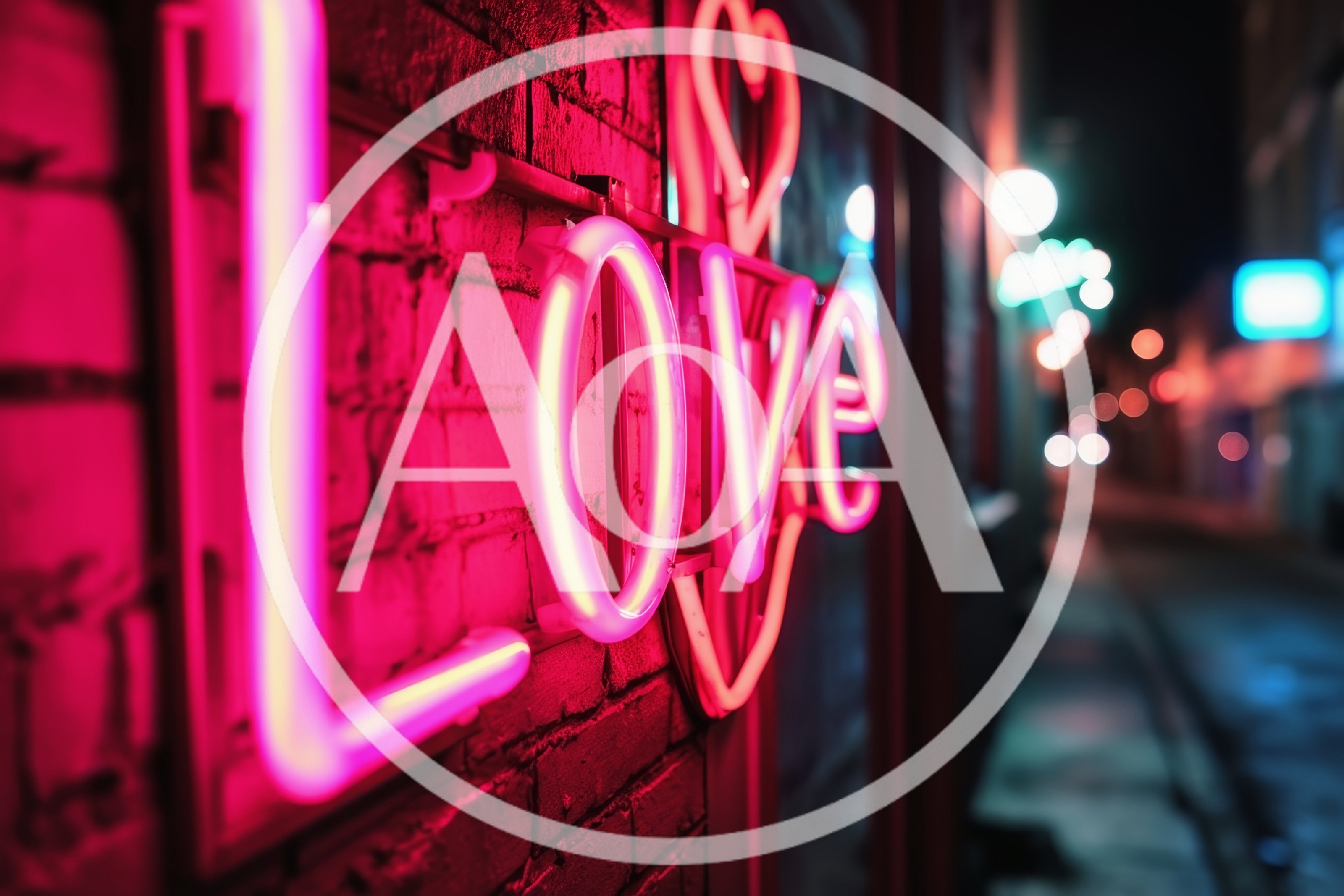 Neon Love Sign Mounted On A Brick Wall