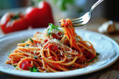 Fork Twirling Spaghetti With Tomato Sauce And Parmesan