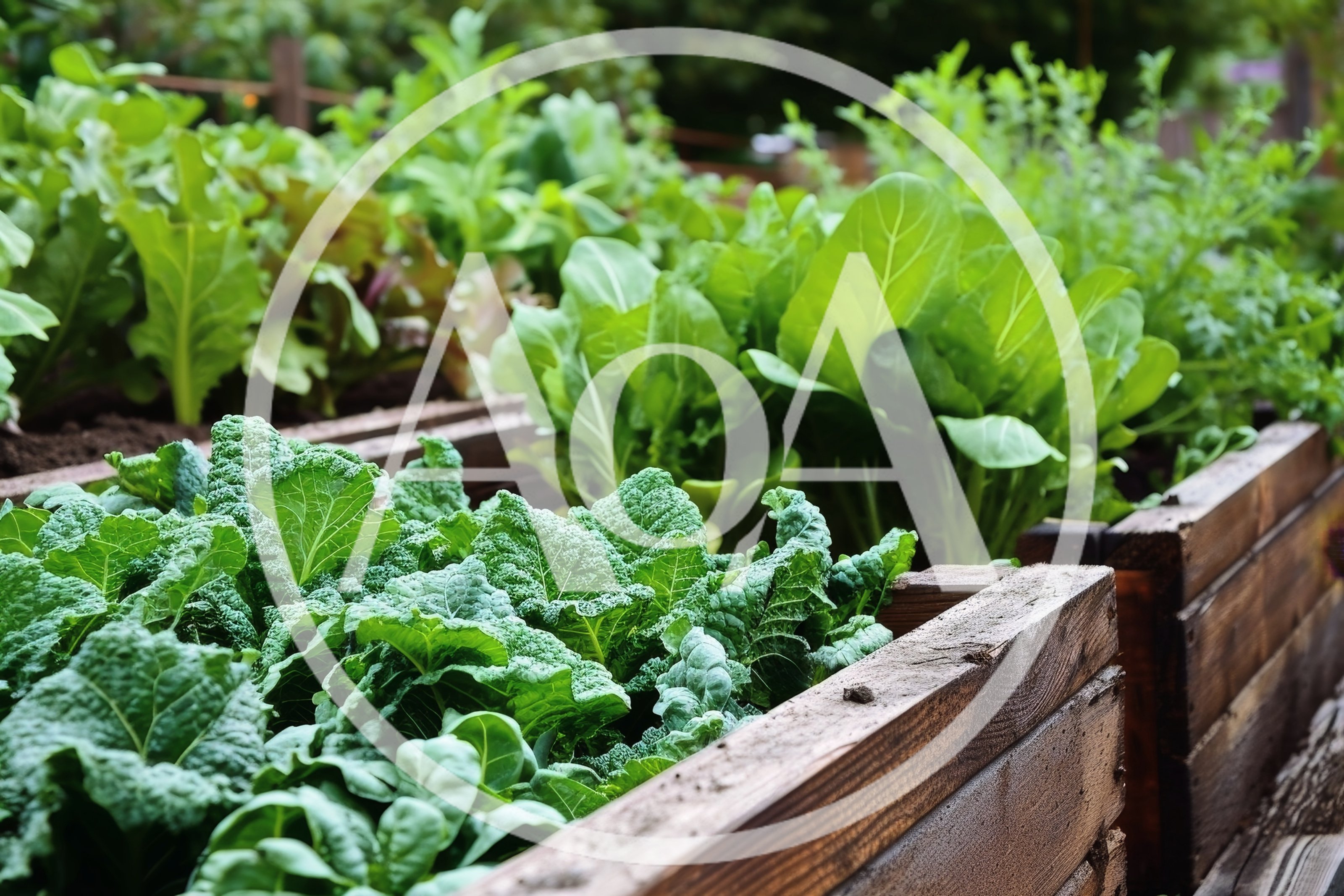 Fresh Organic Vegetables Growing In Wooden Garden Planters