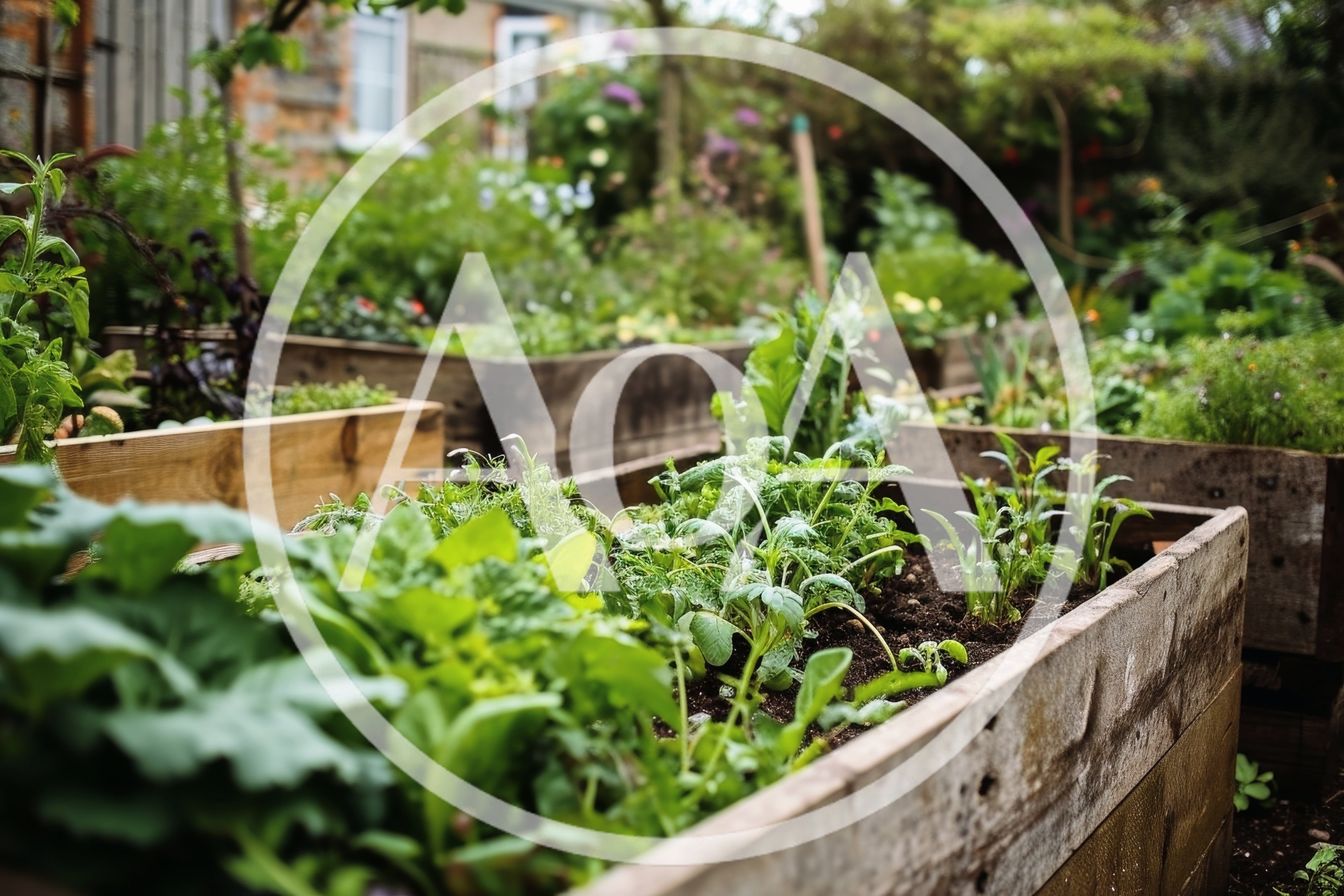 Raised Garden Beds With Fresh Green Vegetables