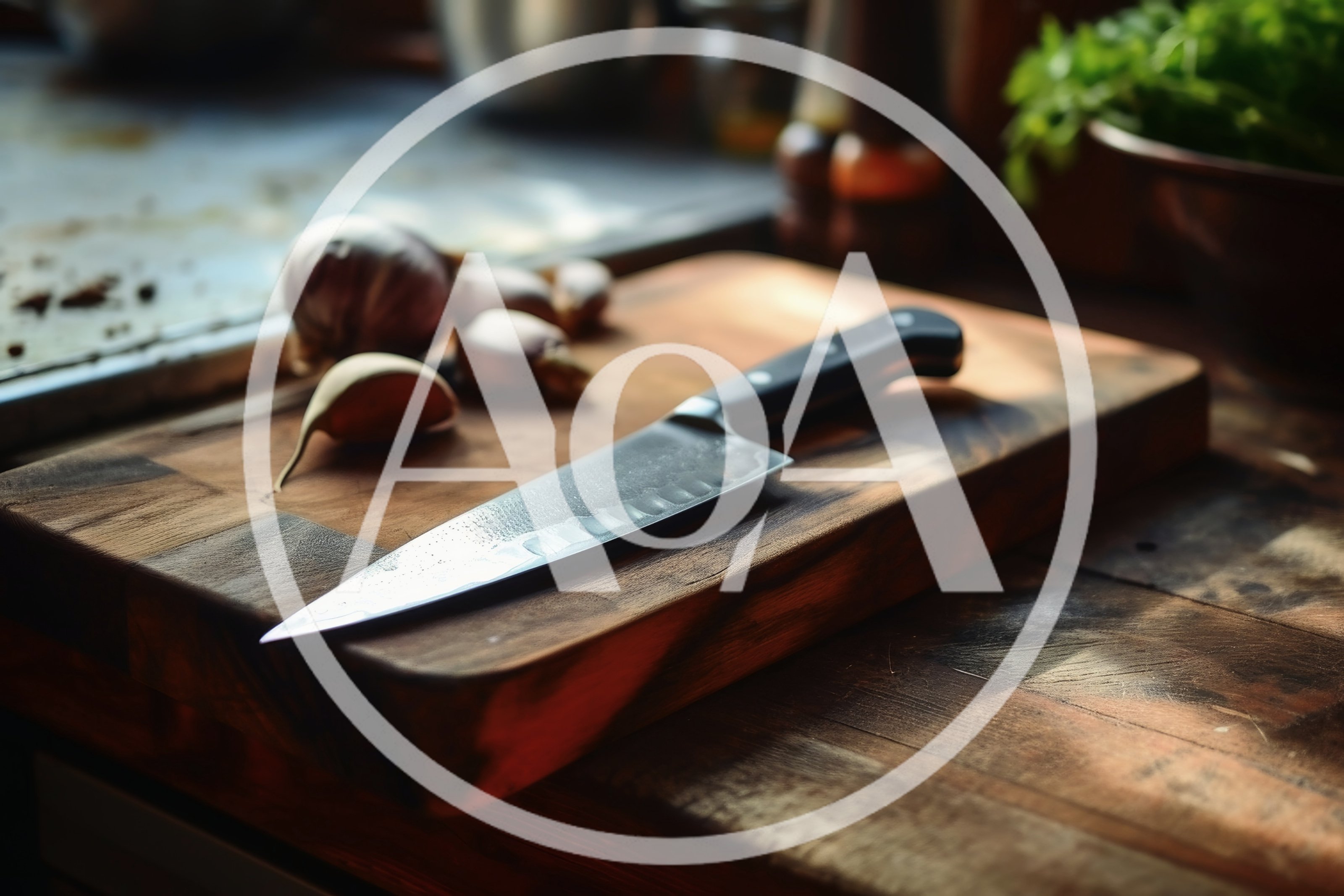 Chef Knife Resting On A Wooden Cutting Board