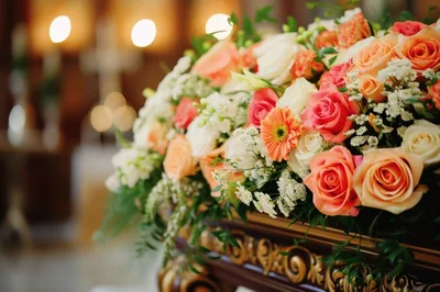 Elegant Floral Arrangement On Ornate Church Altar
