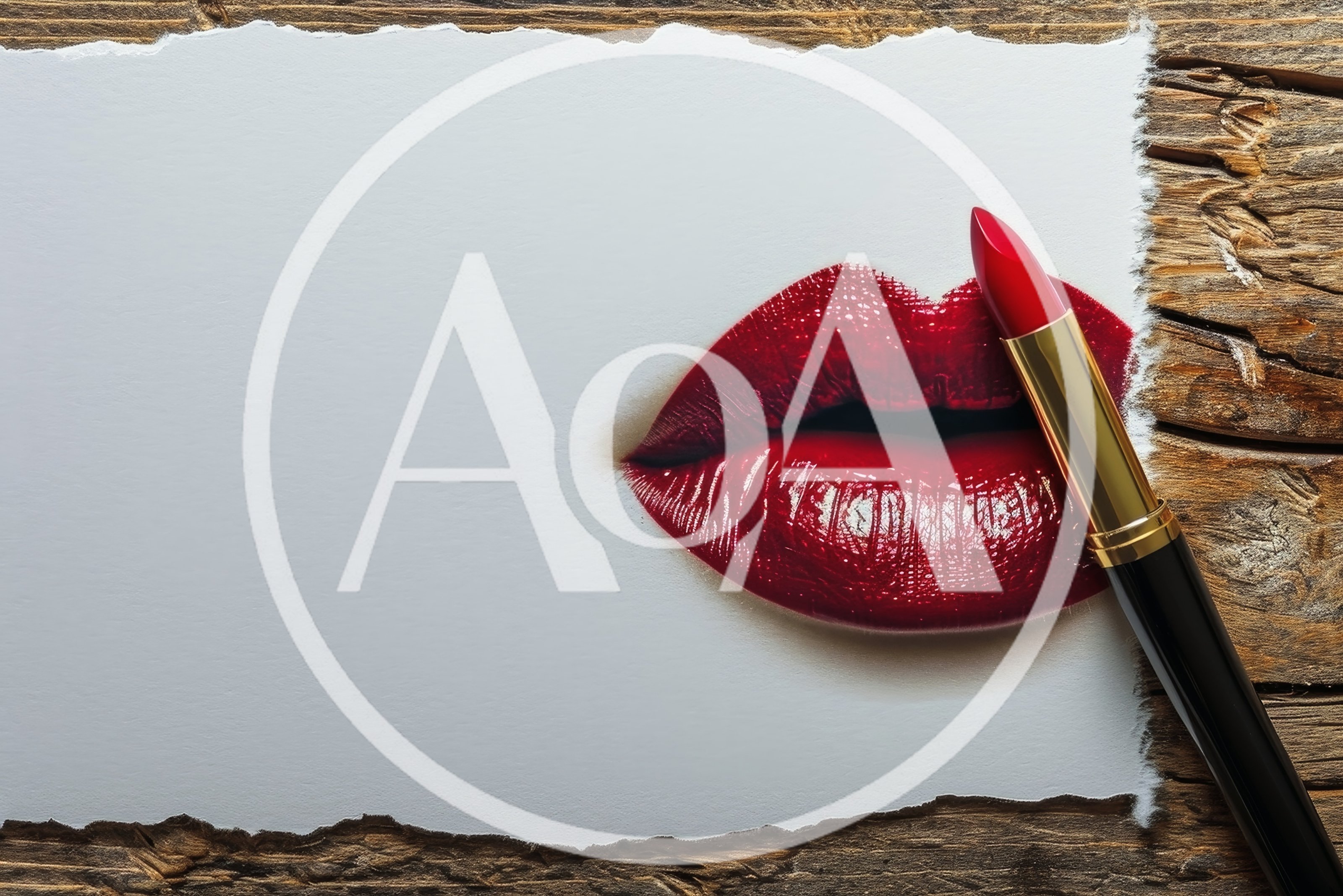 Red Lipstick Applied on Paper Over Wooden Background