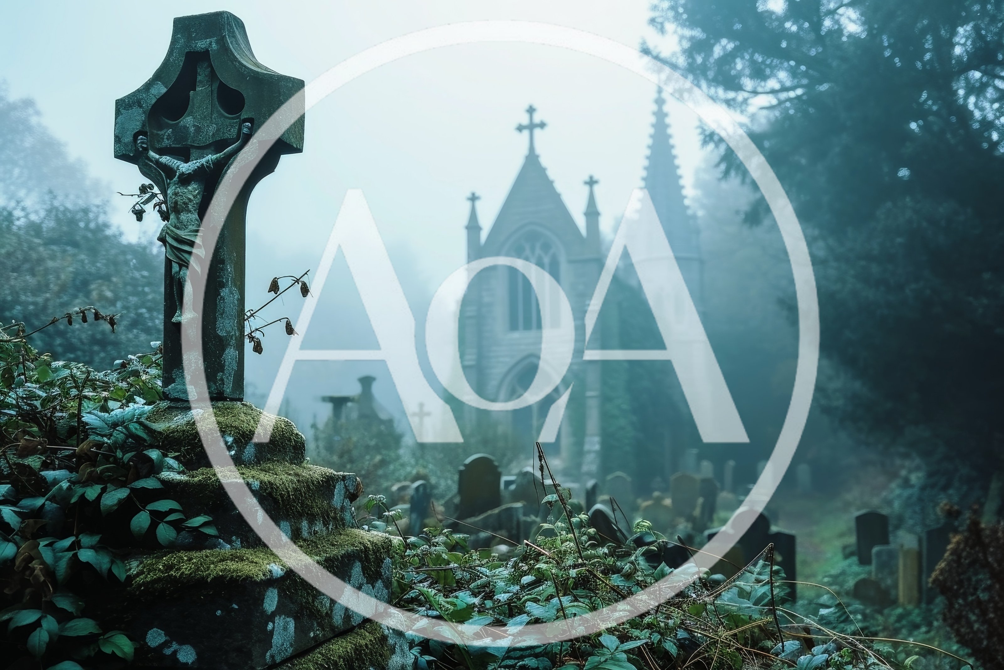 Gothic Church In A Foggy Cemetery
