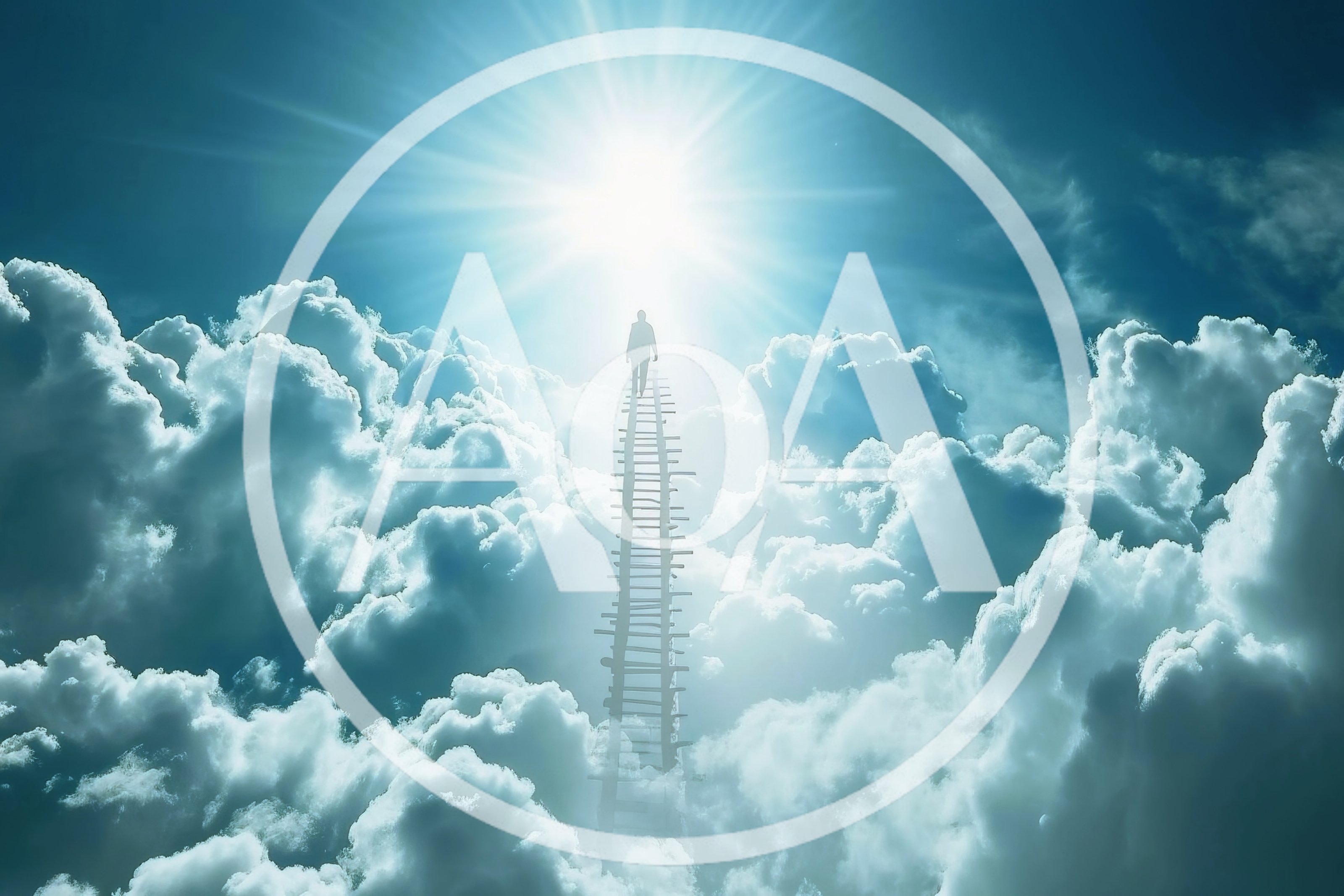 Silhouette Of A Person Climbing A Ladder To Heaven