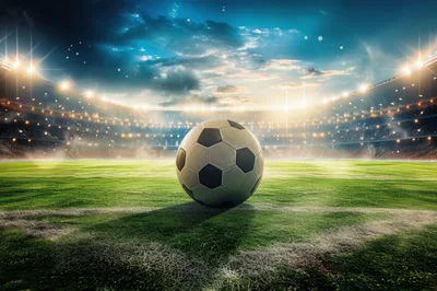Soccer Ball Resting on Stadium Pitch