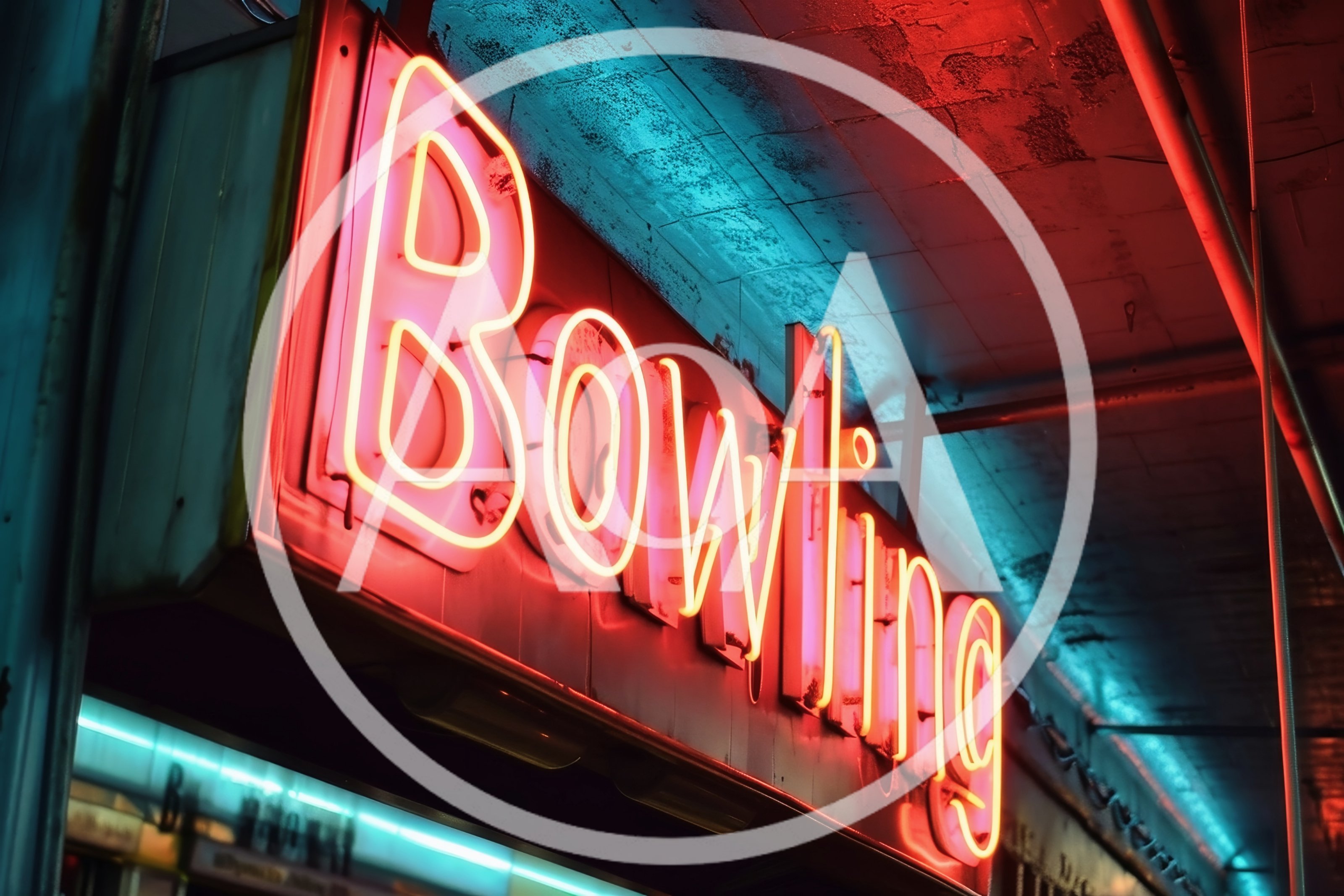 Glowing Neon Bowling Sign At Night