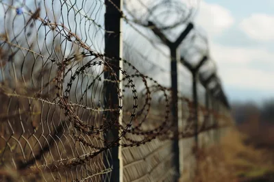 Razor Wire Fence Along A Border Perimeter