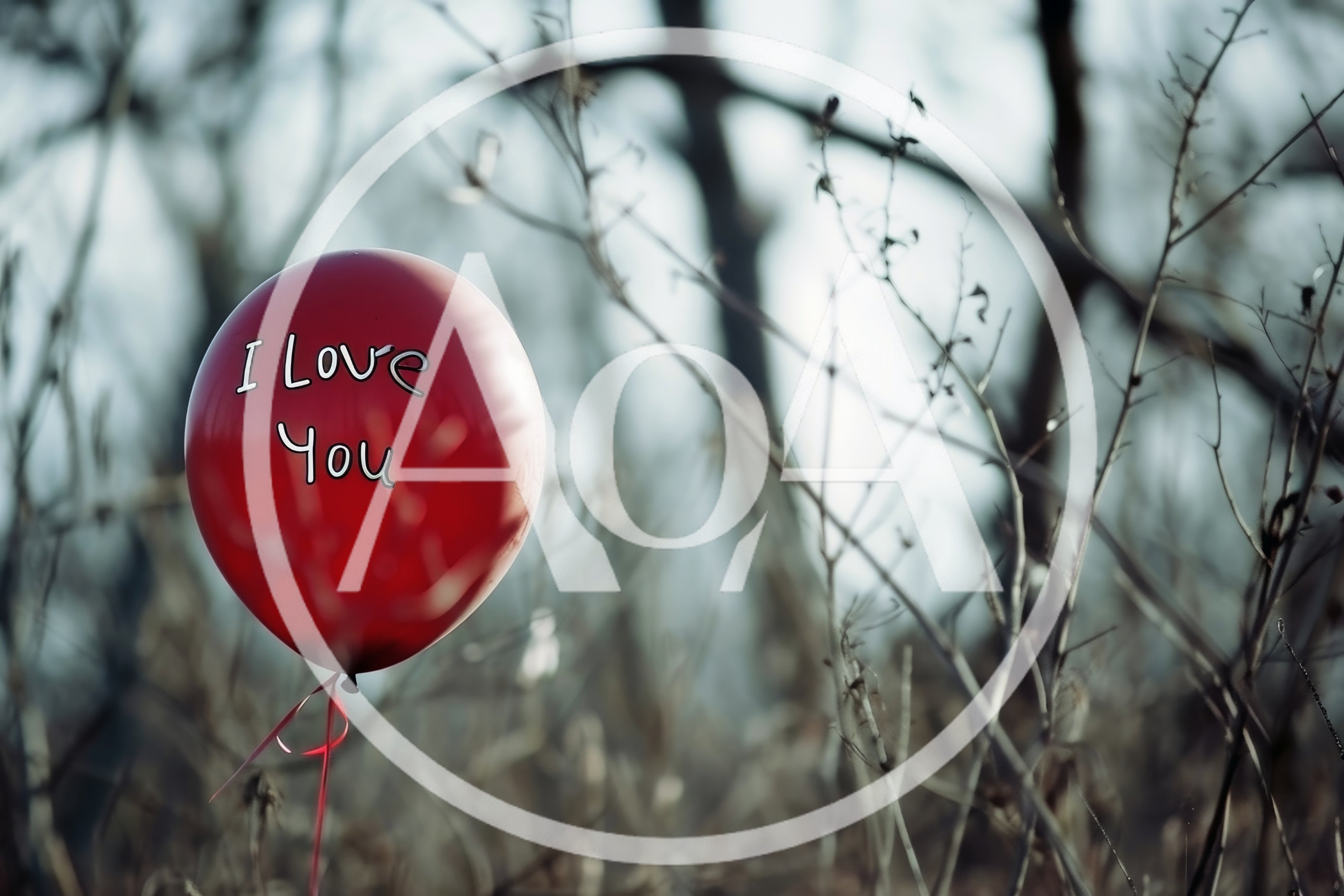Red Balloon With I Love You Text In Forest