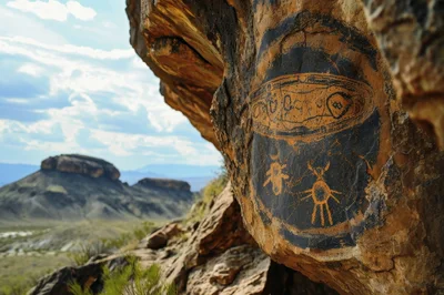Ancient Petroglyphs Carved Into Desert Rock Face
