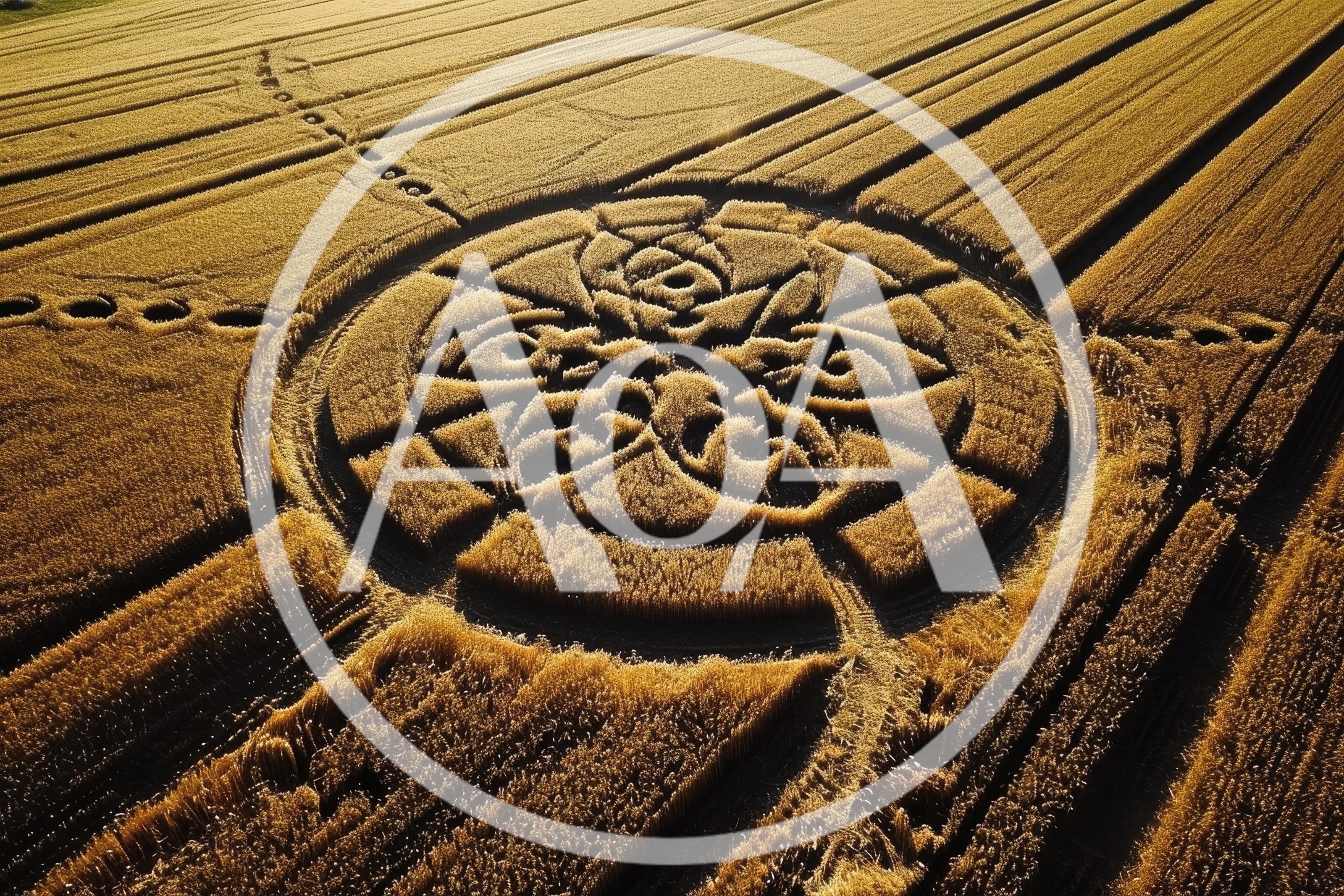 Aerial View Of Intricate Crop Circle In Golden Field
