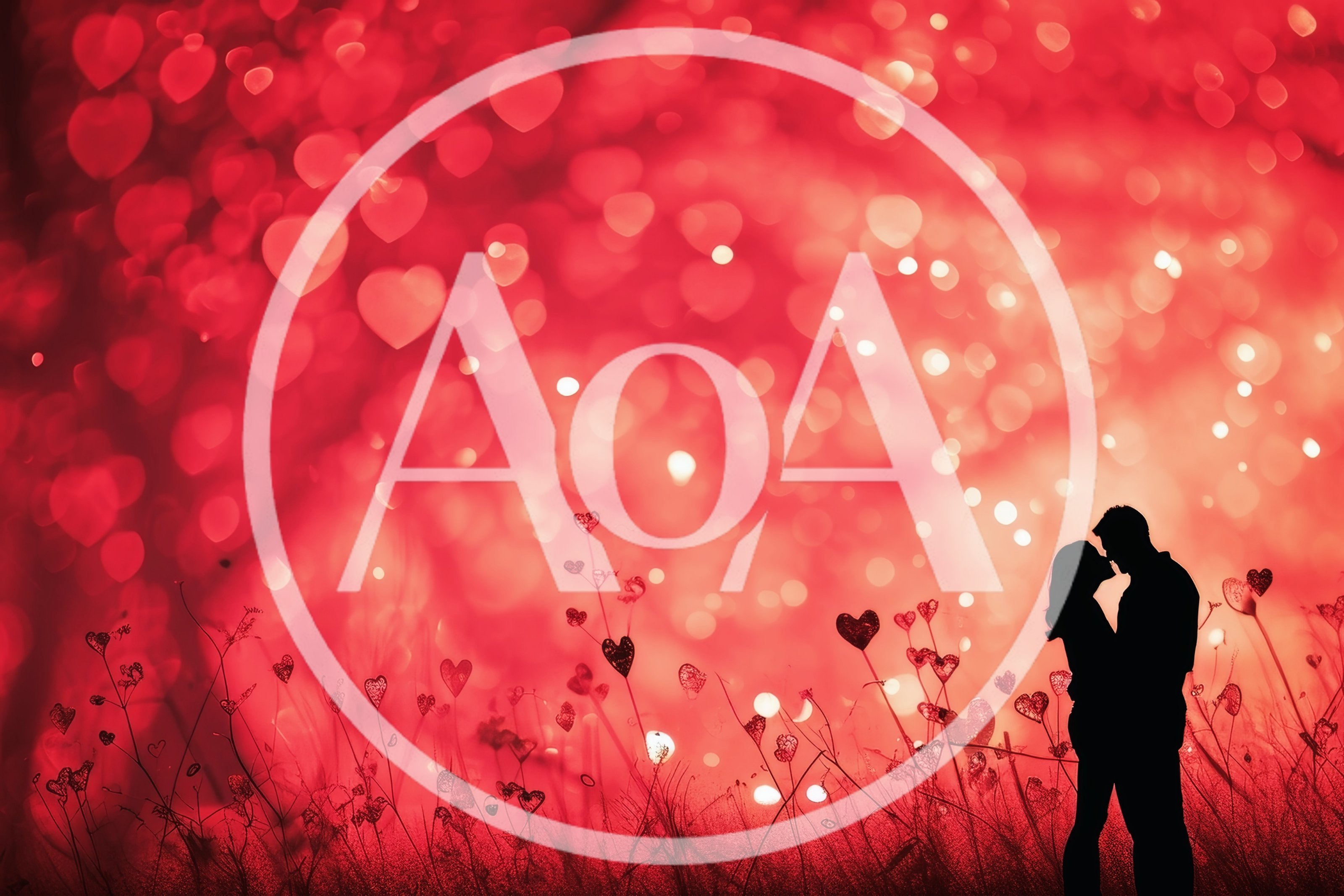 Silhouette Of A Romantic Couple In A Heart Field