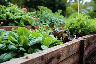 Raised Garden Bed With Fresh Leafy Greens