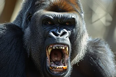 Close Up Portrait Of An Aggressive Silverback Gorilla