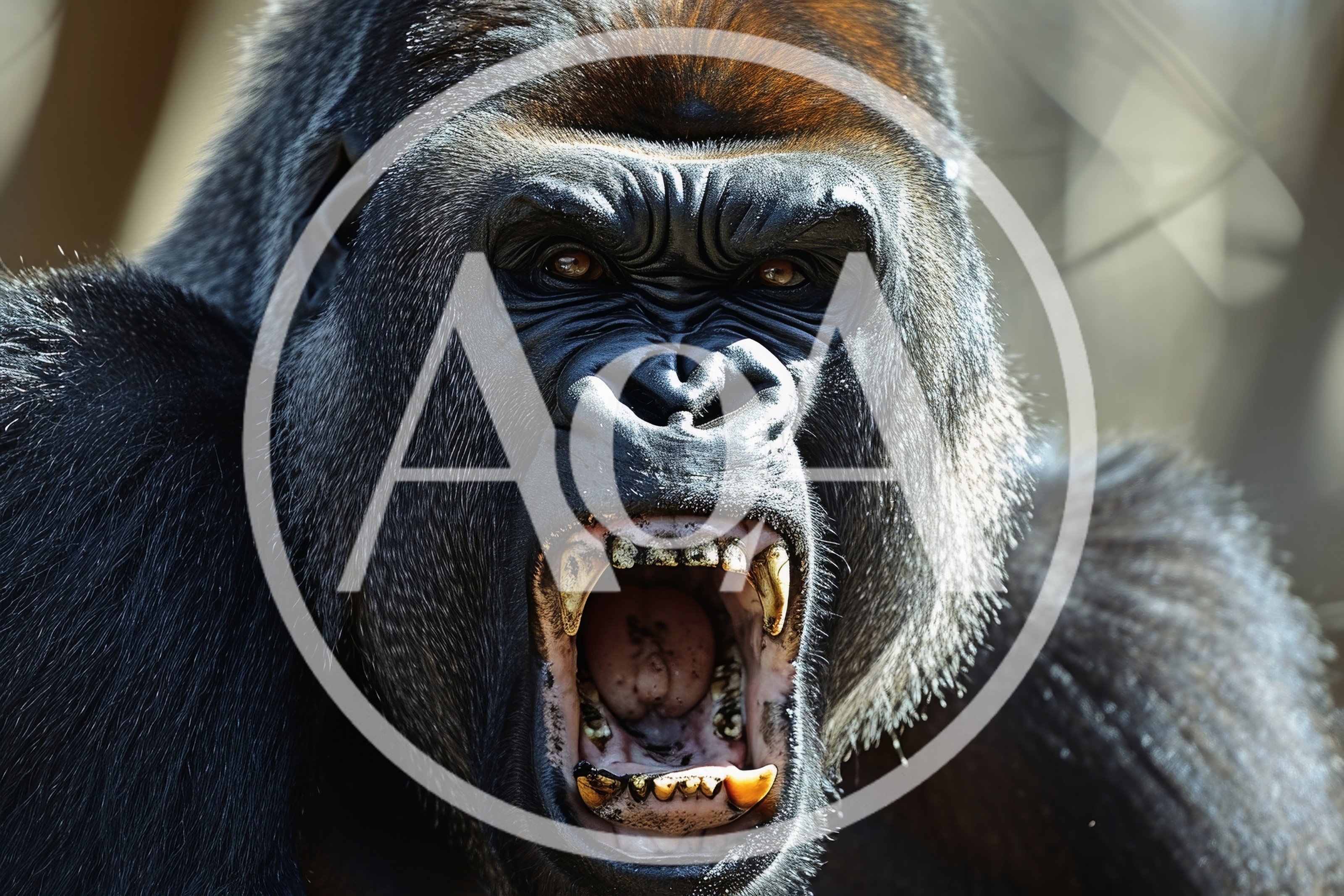 Close Up Portrait Of An Aggressive Silverback Gorilla