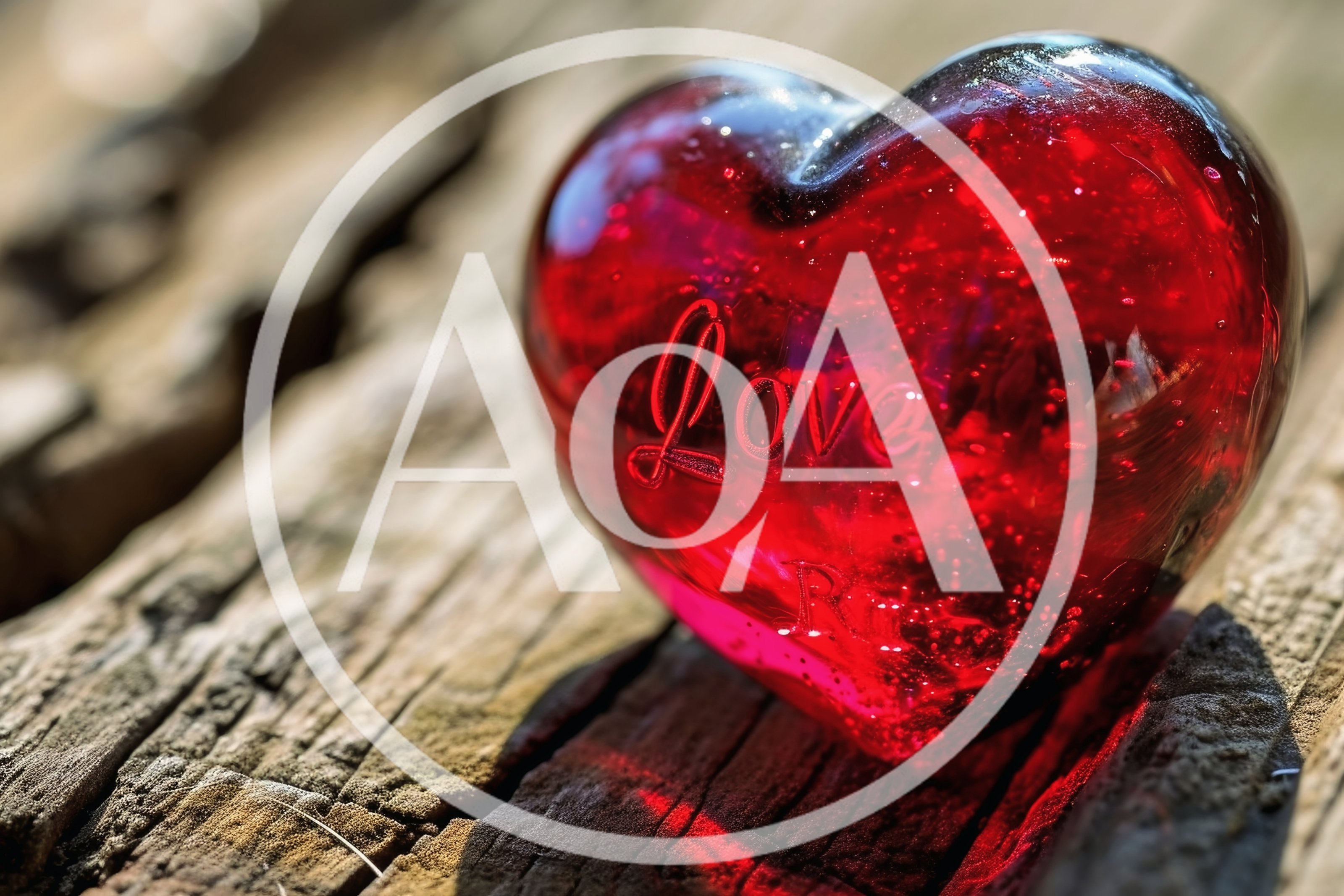 Red Glass Heart Ornament Resting On Weathered Wood