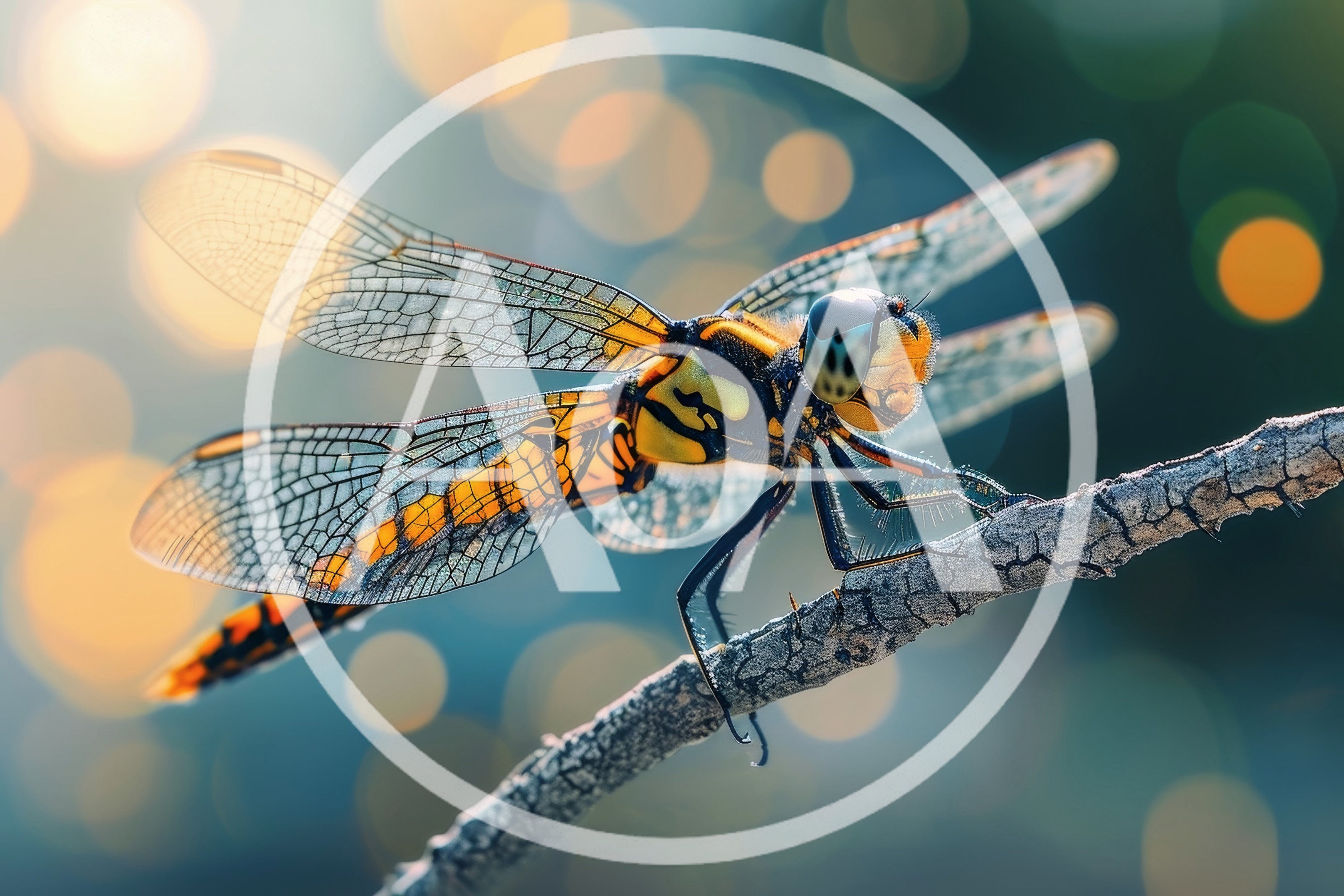 Macro Shot Of A Vibrant Dragonfly On A Branch