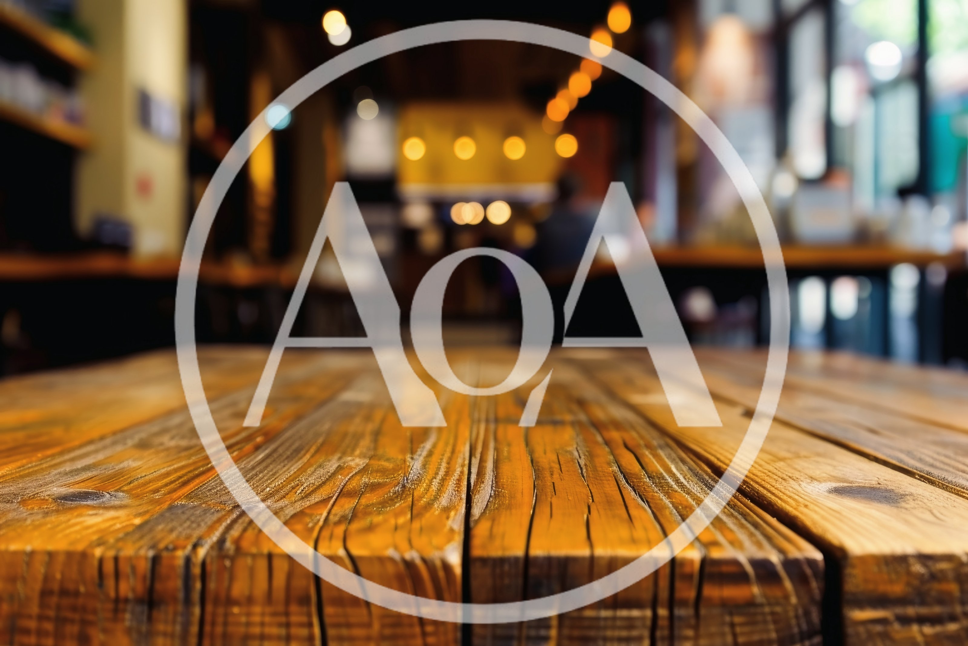 Rustic Wooden Table Surface in Blurred Cafe Interior