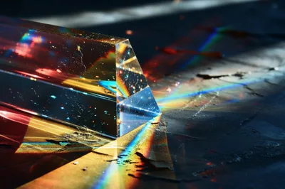 Glass Prism Refracting Light Into A Colorful Spectrum