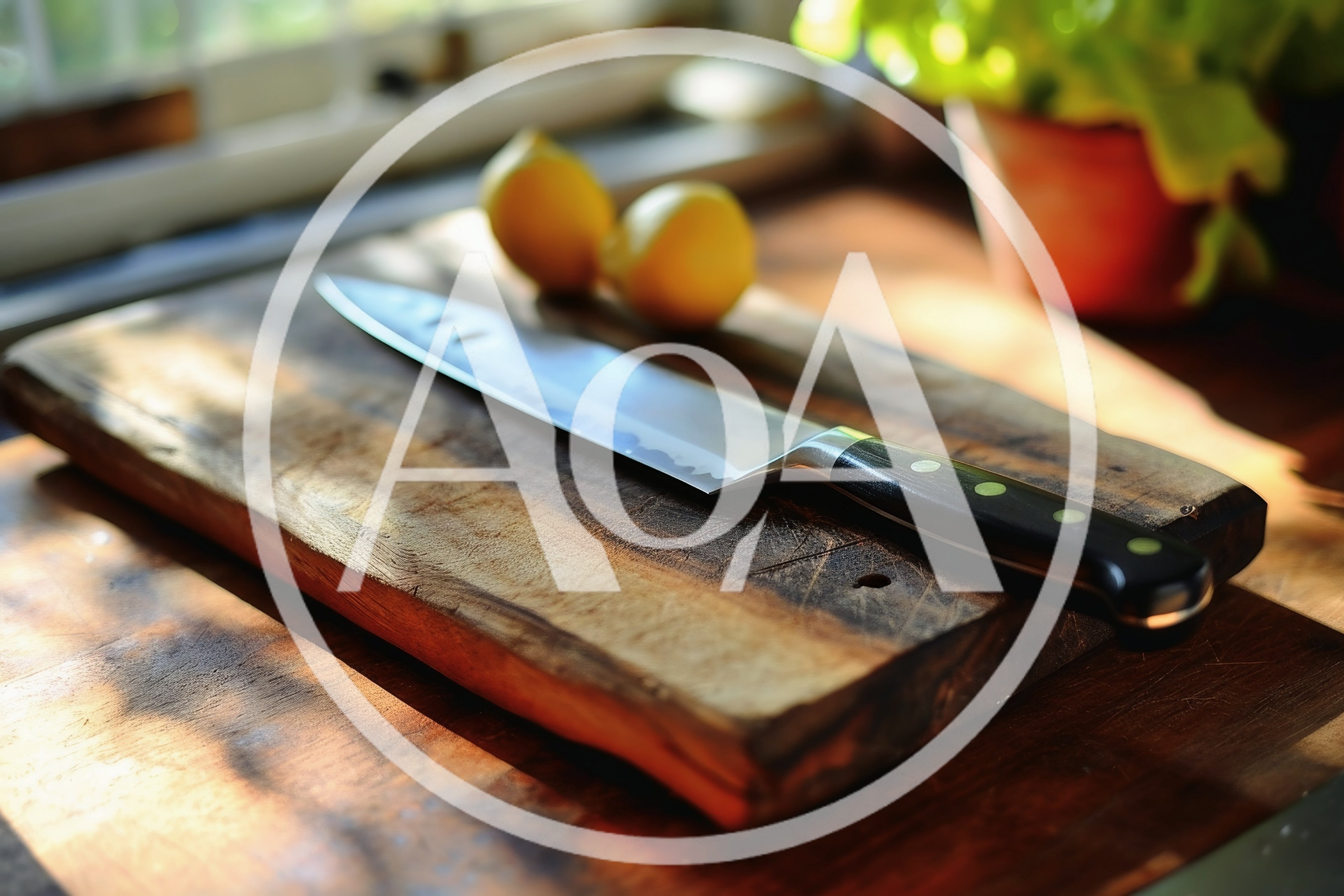 Chef Knife Resting On A Wooden Cutting Board