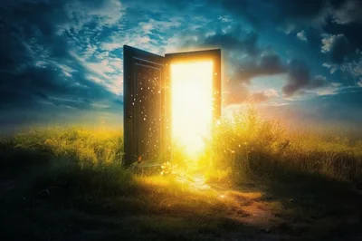 Glowing Doorway Standing In A Grassy Field