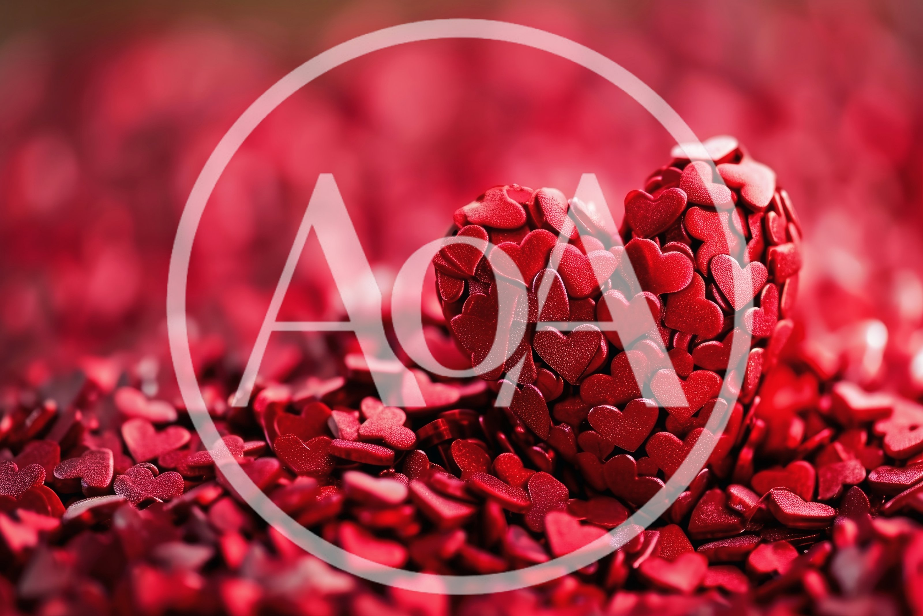 Large Heart Shape Formed From Small Red Heart Confetti