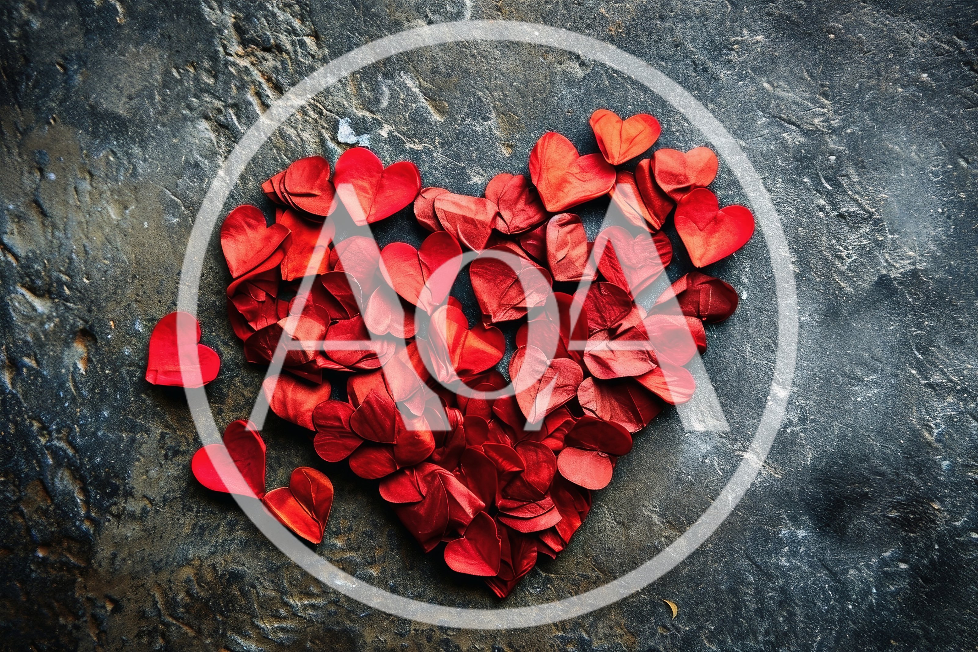 Red Heart Shaped Petals On Dark Stone Background