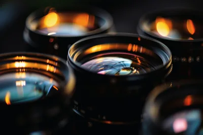 Close Up Of Multiple Vintage Camera Lenses