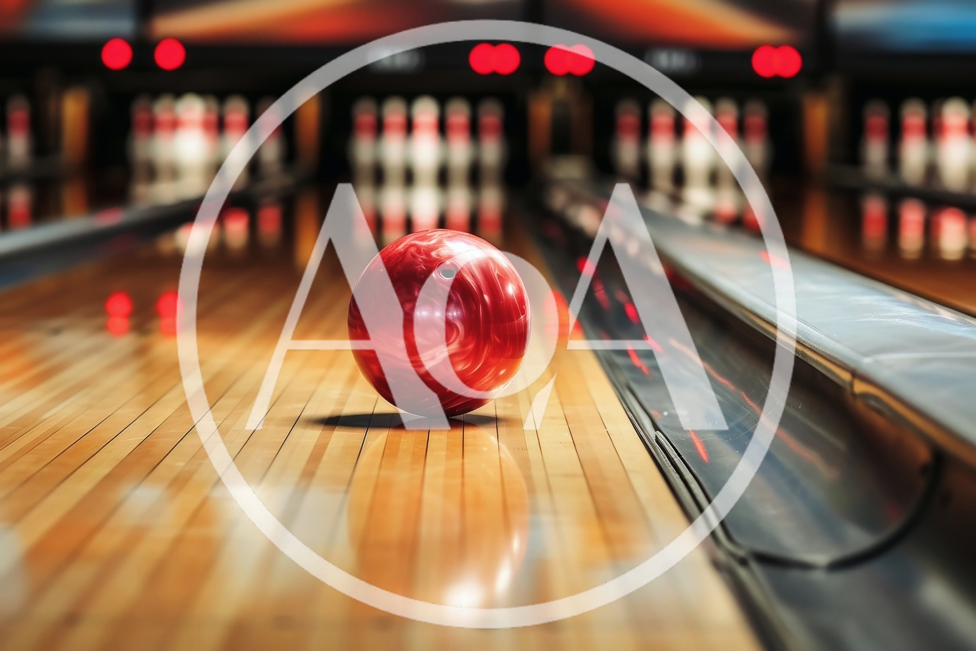 Red Bowling Ball Rolling Down Wooden Lane