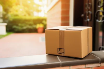 Cardboard Delivery Box Sitting On A Brick Wall
