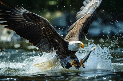 Bald Eagle Catching A Fish In River
