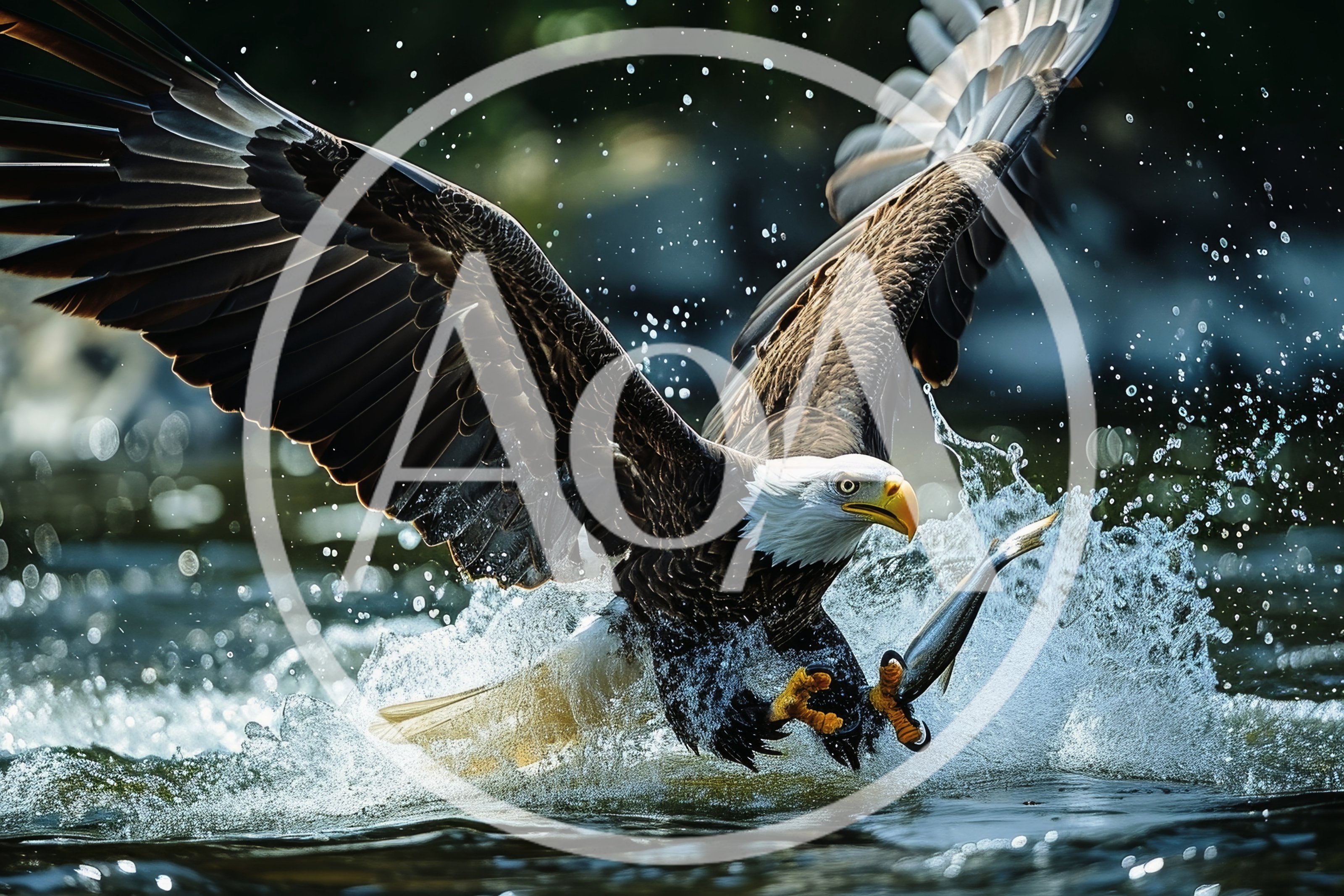 Bald Eagle Catching A Fish In River